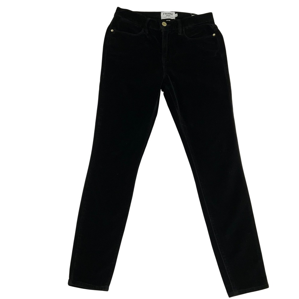 Frame Denim Le High Skinny Velvet Pants Noir Black Gold Hardware Size 26